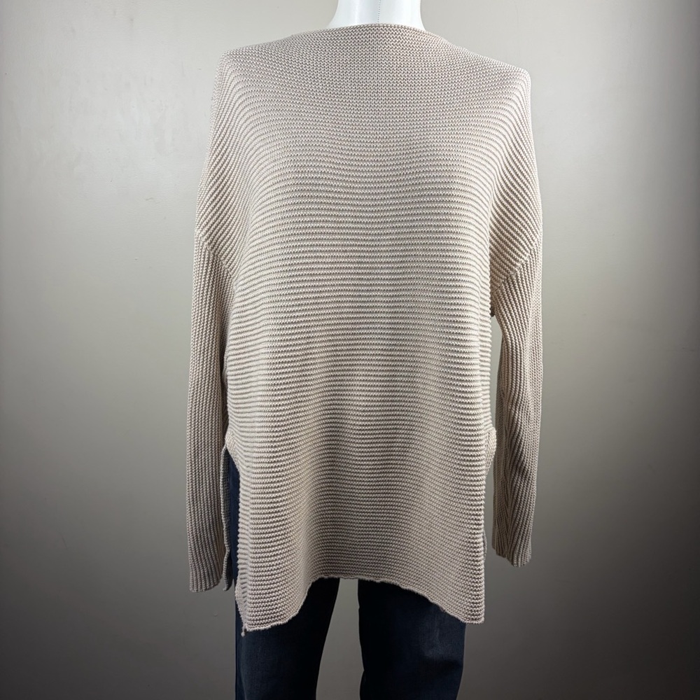 Pact Women's Beige Knit Organic Cotton Classic Ribbed Tunic Sweater